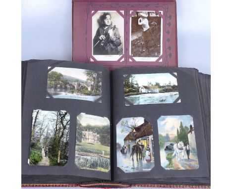 2 Vintage postcard albums, containing approx 430 cards, early 20th century