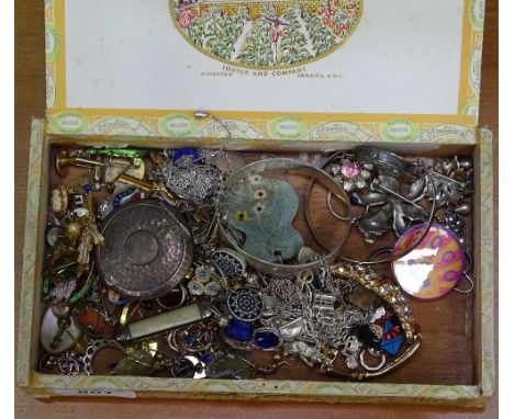 A box containing a silver bangle, a wristwatch, a compact, silver and stone-set costume jewellery etc 