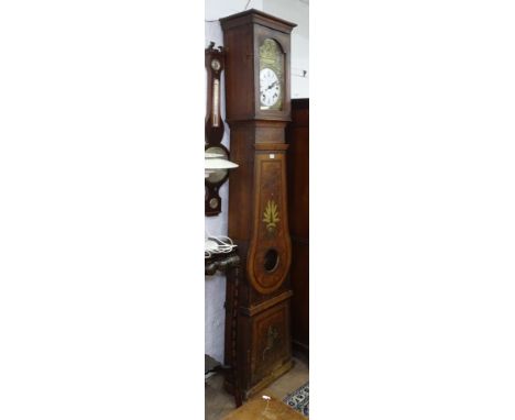 An Antique French comtoise, with embossed arch-top and enamel dial, with 2-train movement, by Baillet a Fenioux, in original 