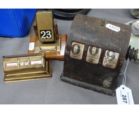 A Vintage counter, height 5", and 2 perpetual calendars 