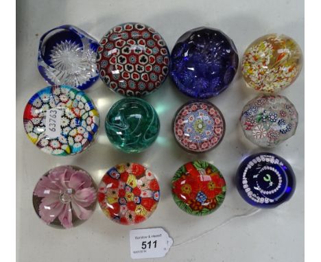 12 glass paperweights, including Caithness Mistletoe 