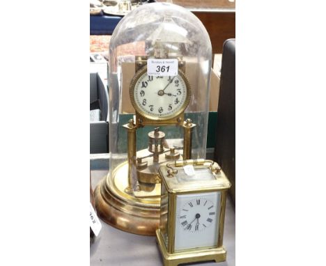 A brass 400-day clock under dome, and a French carriage clock, 4.5" 