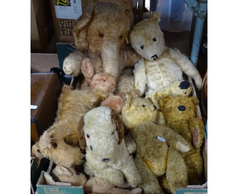 Vintage teddy bears, an elephant, and dogs 
