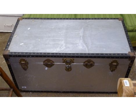 Industrial aluminium and steel-bound travelling trunk, W100cm 