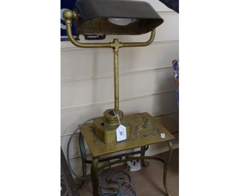 A Vintage brass desk lamp, height 15.25", and a pierced brass trivet 