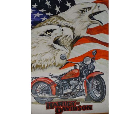 Clive Fredriksson, an oil on panel, "Harley Davidson", framed 