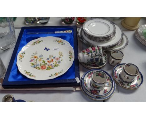 Boxed Aynsley cake plate, Wedgwood Amherst dinnerware, Booths coffee cups and saucers etc 