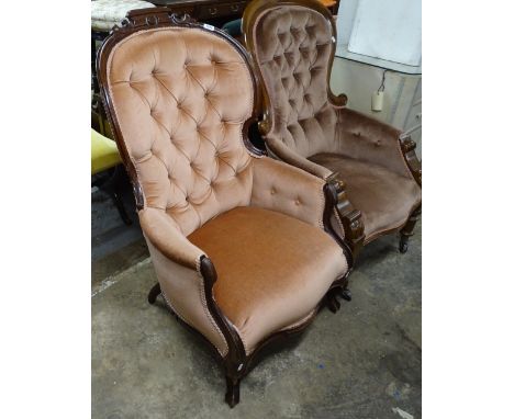 A Victorian button-back upholstered armchair 