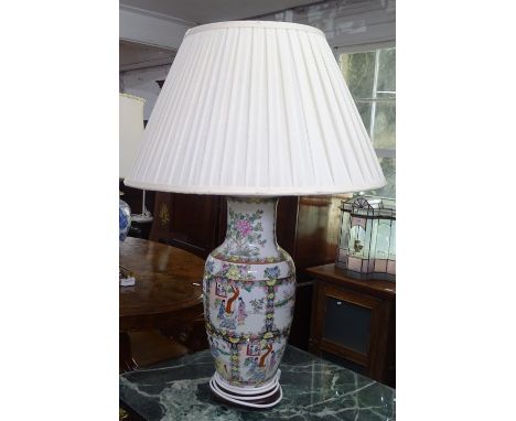A Chinese baluster table lamp and shade, height including shade 83cm 