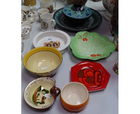 Royal commemorative items, Art pottery bowl and plate, Poole Delphis small dish etc 