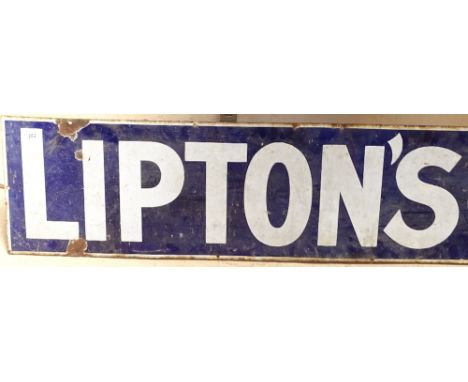Antique enamel advertising sign for Lipton's Tea, length 6' 