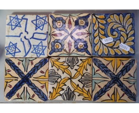 A quantity of Vintage hand painted tiles, 4" square, possibly Middle Eastern 