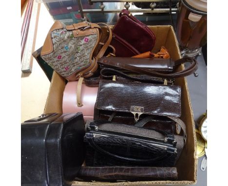 A Mappin &amp; Webb Vintage leather handbag, and various other bags, and jewel box 