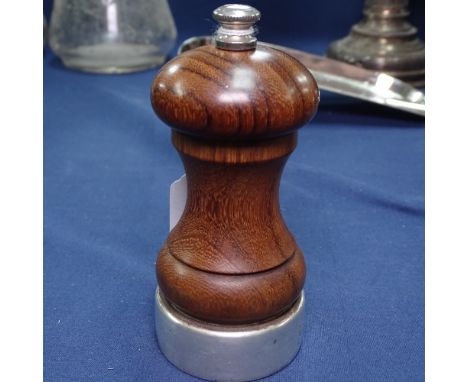 A modern oak and silver-mounted pepper grinder, London 1988 