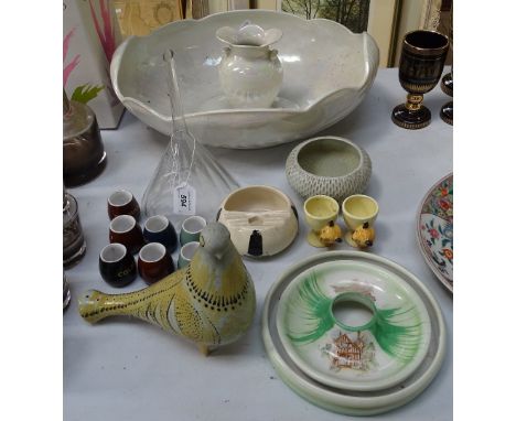 Shelley ashtray, wash bowl and vase, glass funnel, pigeon, advertising mustard pots and ashtray etc 