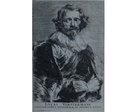 An 18th century monochrome engraving, portrait of Lucas Vorstermans 1, half length, framed 