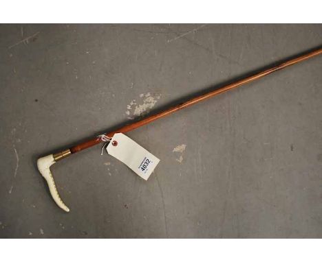 EARLY 20THC CANE SWORD STICK, ANTLER HANDLE, 72CM BLADE 