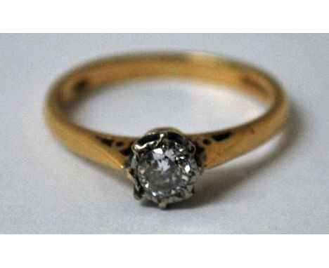 An 18ct yellow gold and diamond Solitaire Ring, stone size approx 0.3 carat, ring size K 