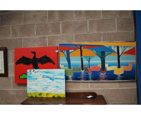 4 MODERN ART PAINTINGS &amp; 1 PRINT  