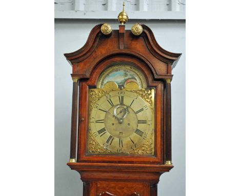 Thomas Gaskell of Knutsford, a late 18th century oak and mahogany cross banded eight day Longcase Clock, broken swan neck ped