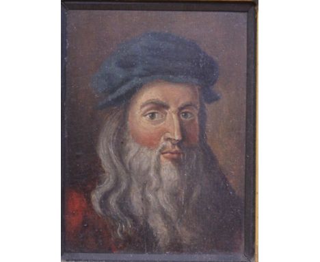 A collection of mostly small artwork including; Continental School, Portrait of a bearded Gentleman wearing a cap, oil on boa