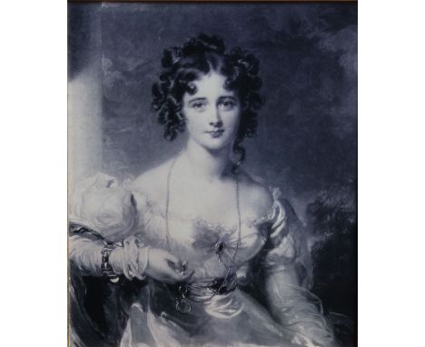 After Romney Portrait of a Lady Black and white engraving, and three others Together with two 19th century book plates (6) 