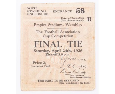 F.A. Cup: A Manchester City v. Bolton Wanderers, 24th April 1926, F.A. Cup Final match ticket. Good condition considering age