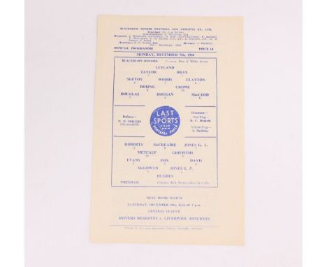 League Cup: A Blackburn Rovers v. Wrexham, Football League Cup single-sheet programme, 5th December 1960, good, clean conditi