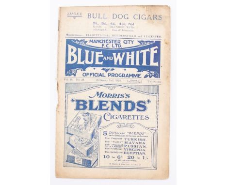 Manchester City: A Manchester City v. Halifax Town, 2nd February 1924, F.A. Cup match programme. Rusty staple with slight lea