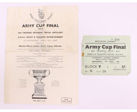 Army Cup: An Army Cup Final 4-page match programme, 13th April 1949, 64th Training Regiment, Royal Artillery (Oswestry) v. R.