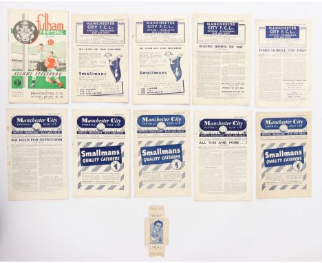 Manchester City: A collection of 10 home and away Manchester City programmes, dating January to November 1950. Comprising: De