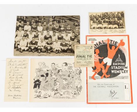 F.A. Cup: A Manchester City v. Portsmouth, 29th April 1934, F.A. Cup Final match programme. Rusty staples with leaking to pag