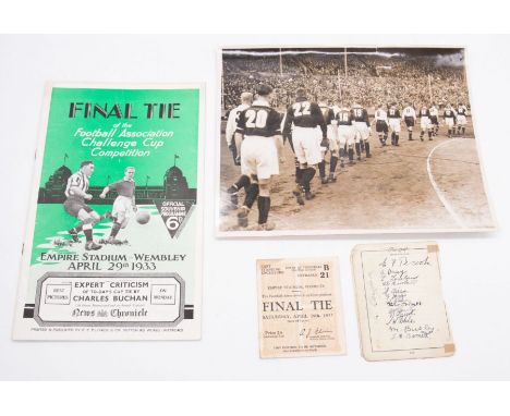 F.A. Cup: An Everton v. Manchester City, 29th April 1933, F.A. Cup Final match programme. Rusty staples with slight leaking. 