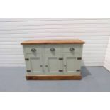 Solid Wood Rustic Sideboard. Painted Sides and Fronts. 3 Drawers and 3 Doors. 1 Shelf.