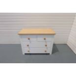 2 Over 2 Solid Wood Drawer Unit in White With Oak Top.