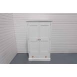 Solid Wood Wardrobe With Drawer and Shelf Painted White.