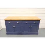 Solid Wood Large Shaker Sideboard Painted Blue With Wooden Top.