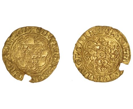 Edward III (1327-1377), Transitional Treaty period, Quarter-Noble, class A2, mm. cross potent, Gothic ns both sides, trefoils