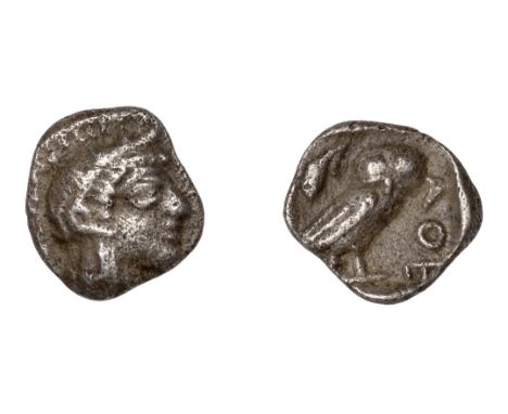 ATTICA, Athens, Hemiobol, c. 455-05, helmeted head of Athena right, rev. owl standing right, olive sprig to left, αθε to righ