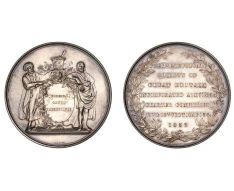 Pharmaceutical Society of Great Britain, a silver award medal by L.C. Wyon, motto on central tablet, flanked by standing figu