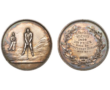 Staffordshire Golf Club, a silver prize medal by Vaughton, player addressing ball, rev. wreath, engraved (1894, 2nd Prize, Gi