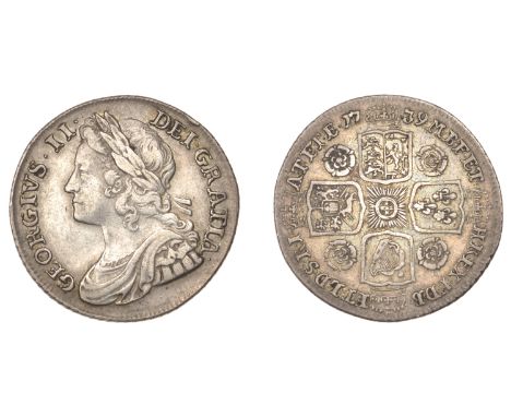 George II (1727-1760), Shilling, 1739, roses, smaller garter star (ESC 1715; S 3701). Light marks, about very fine, scarce £9