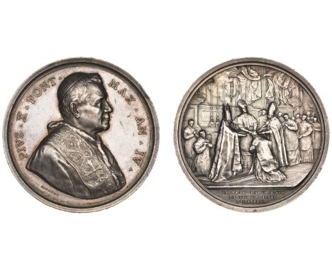 PAPAL STATES, Consecration of the French Bishops, 1907, a silver medal by F. Bianchi, bust of Pius X right, rev. Pope and Car