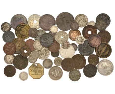 Miscellaneous, World coins and tokens, in silver (13), base metal (42) [55]. Varied state £80-£100