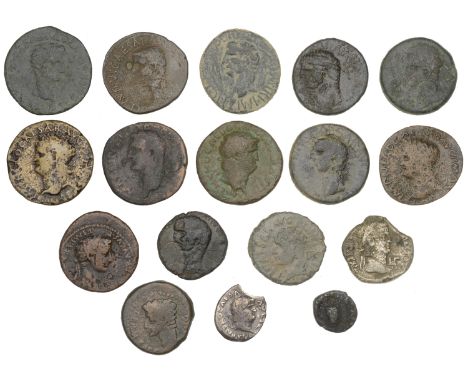 Roman Imperial, Tiberius to Nero, silver (2) and base metal (15) coins, various types [17]. Varied state  £80-£100