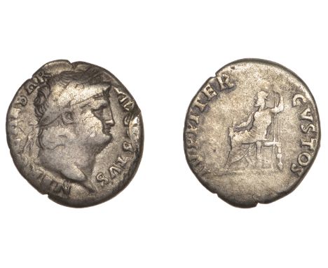 Roman Imperial Coinage, Nero, Denarius, 64-5, laureate head right, rev. Jupiter seated left, holding thunderbolt and sceptre,