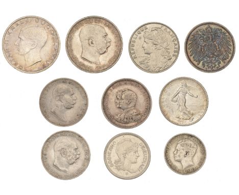 Miscellaneous, Assorted European coins in silver (8), base metal (2) [10]. Varied state £80-£100