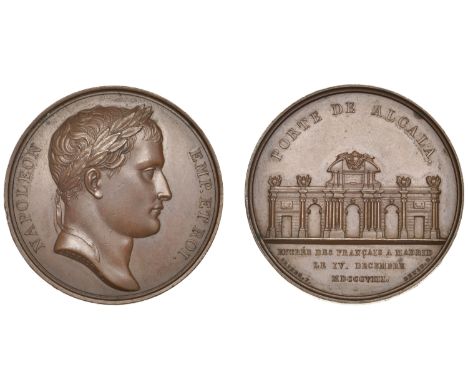 Entry of the French Army into Madrid, 1808, a copper medal by B. Andrieu & N. Brenet, laureate head of Napoleon right, rev. t