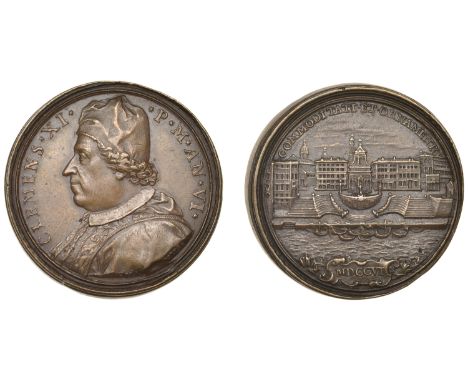 PAPAL STATES, Construction of the Port of Ripetta (Rome), 1706, yr VI, a copper medal by E. Hamerani, bust of Clement XI left