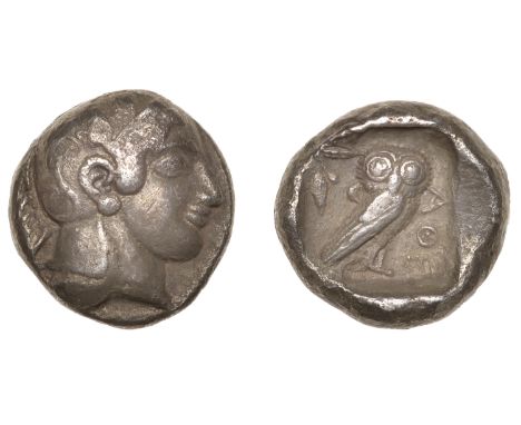 ATTICA, Athens, Tetradrachm, Early Classical type, c. 478-455, helmeted head of Athena right, rev. owl standing right, olive 